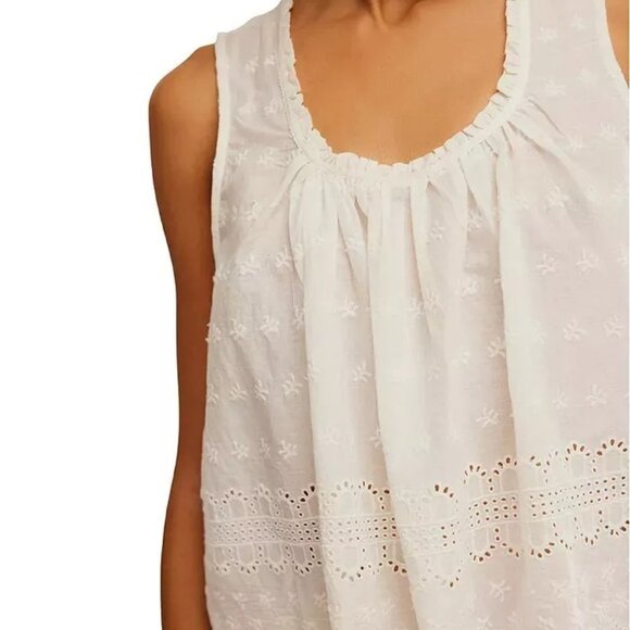 Free People We The Free Marina Cotton Eyelet Ruffle Tank Blouse Top L NWT 277657 - Picture 4 of 9